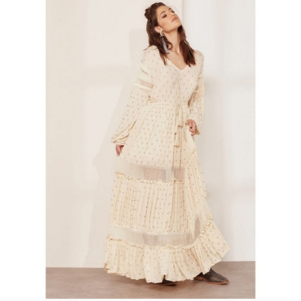 Women’s Cream Maxi Dress with Delicate Dot Print